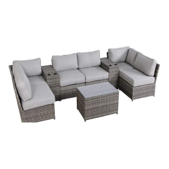 Living Source International 9-Piece Sectional Set plus Plush Cushions in Gray