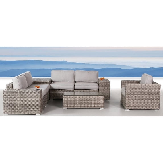Living Source International 9-Piece Sectional Set w/Cup Holder Table in Gray
