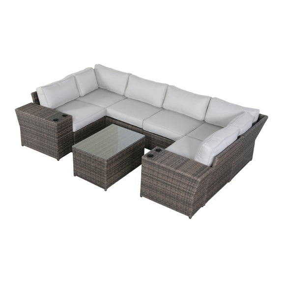 Living Source International 9-Piece Sectional Set w/ Cushion in Brown