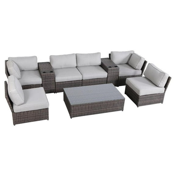 Living Source International 9-Piece Sectional Set with Cushions in Brown