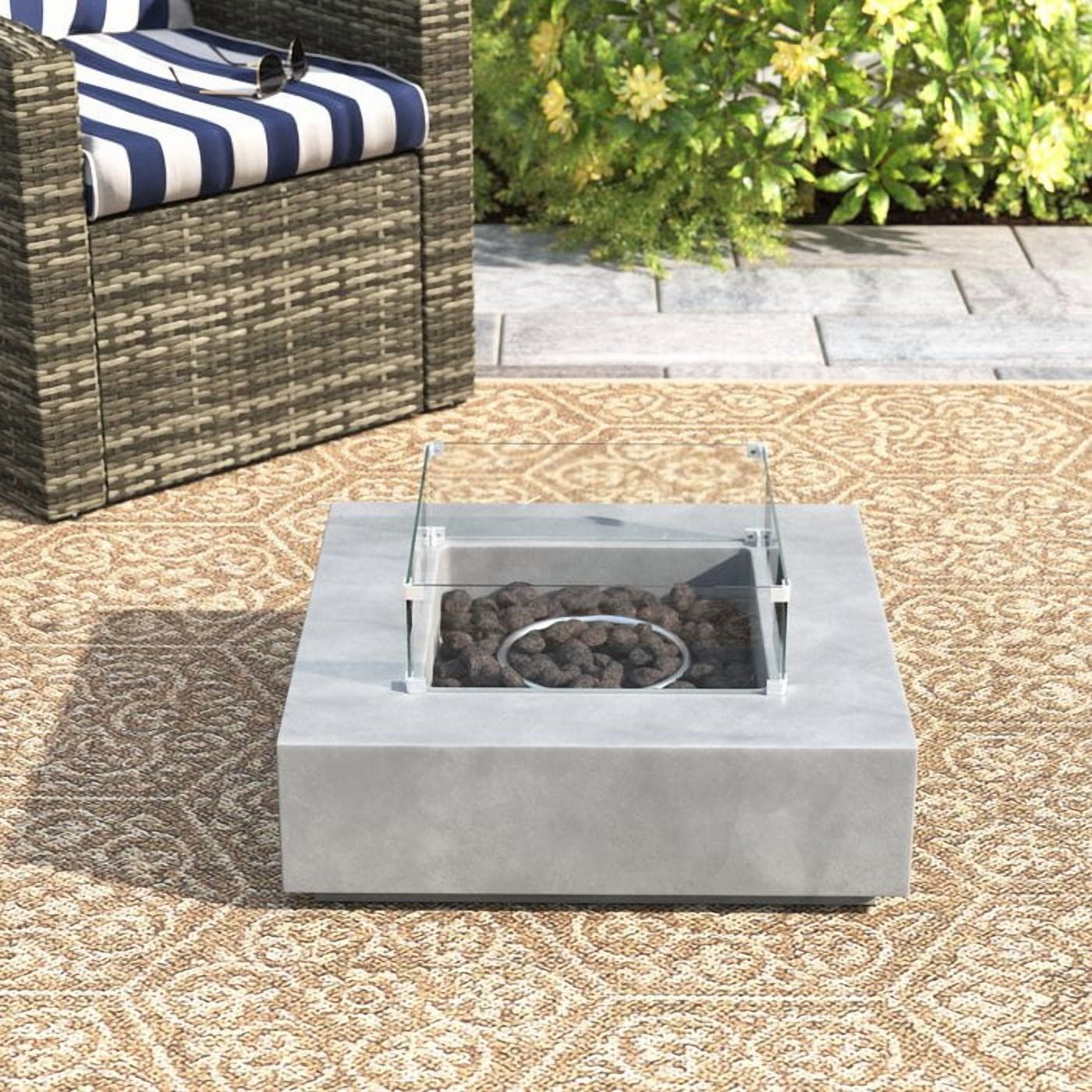 Living Source International Concrete/Glass Fire Pit Table, 34 x 34 in, Square, 40000 BTU, Propane, Powder Coated Finish with Automatic Shutoff