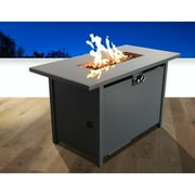Living Source International LSI 42 White Smoked Glass Metal Rectangle Fire Pit Grey
