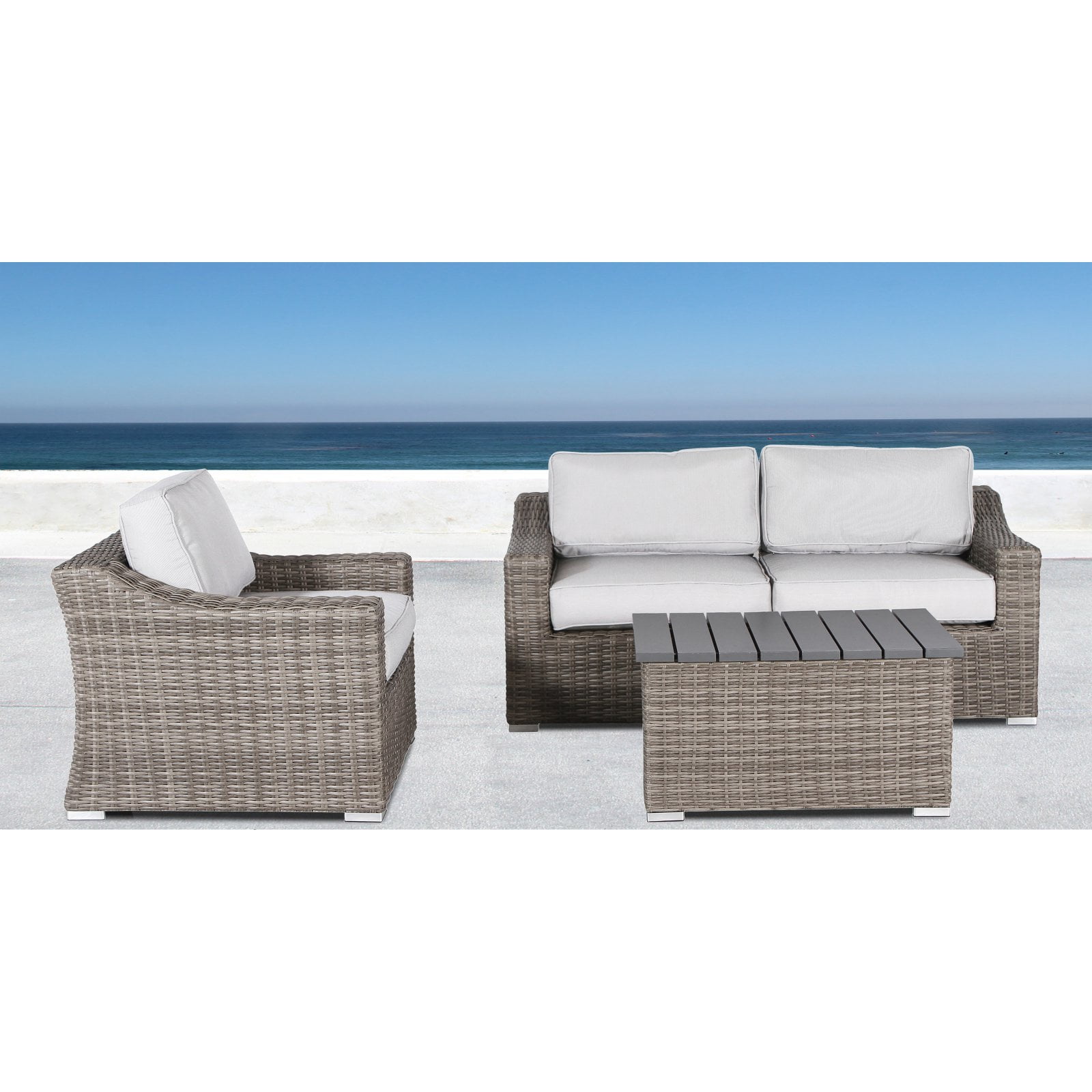 Living Source International Marina Wicker 4 Piece Patio Conversation ...