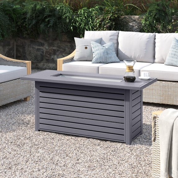 Living Source International Metal Propane/Natural Gas Fire Pit Table in Gray