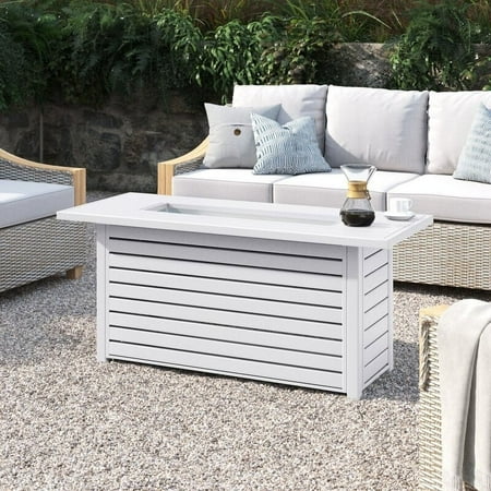 Living Source International Metal Propane/Natural Gas Fire Pit Table in White