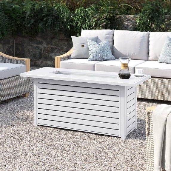 Living Source International Metal Propane/Natural Gas Fire Pit Table in White