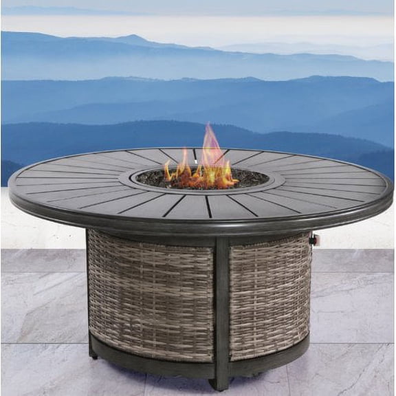 Living Source International Modern Aluminum/Wicker Propane Fire Pit Table - Gray