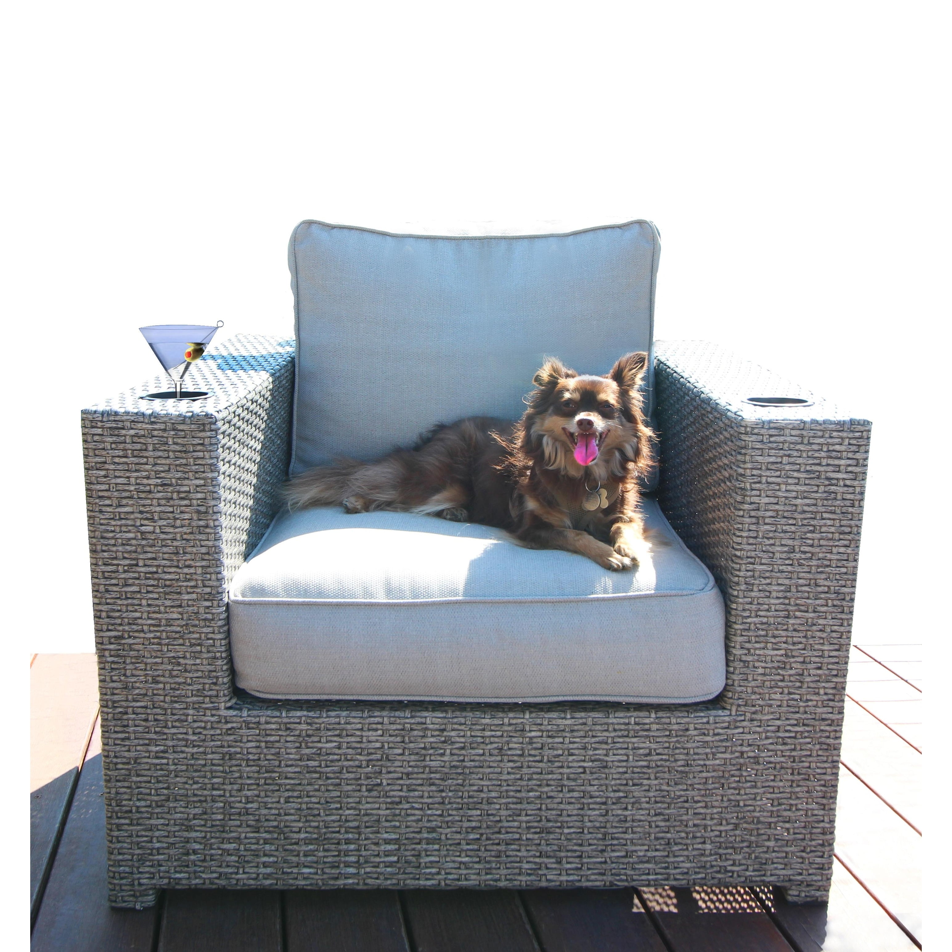 Living Source International Modern Wicker Chair with Cushions in Gray