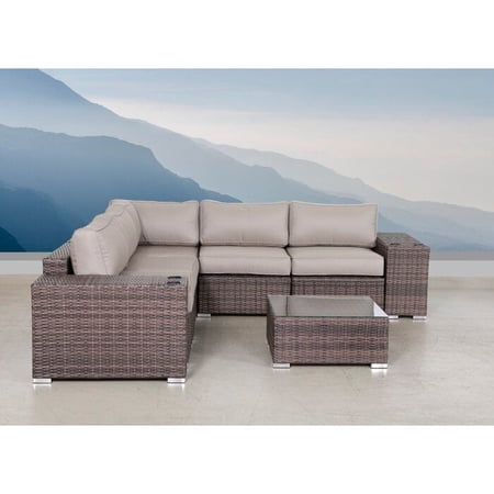 Living Source International Modern Wicker Rattan Side Table in Gray Finish