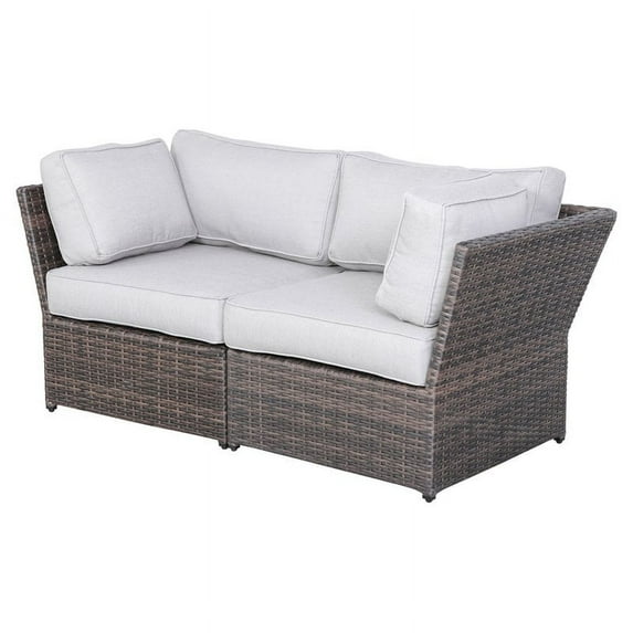 Living Source International Outdoor Wicker Loveseat w/ Cushions in Brown/Gray