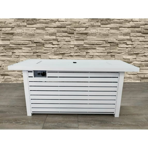 Living Source International Rectangle Steel Propane Fire Pit Table Silver