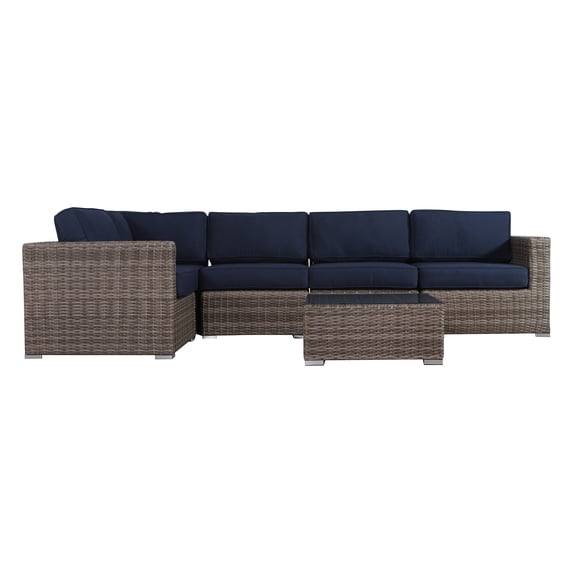 Living Source International Wicker/Rattan 4 - Person Seating Group with Sunbrella Cushions Navy Blue