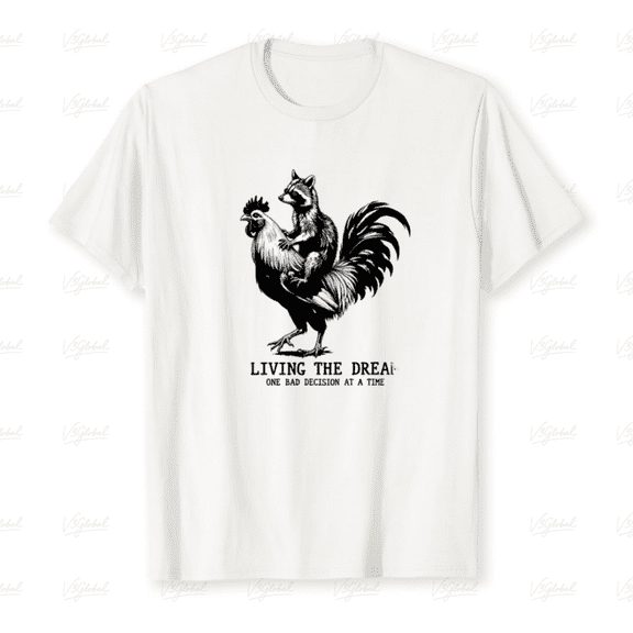 Living The Dream Funny Rooster Crowing Retro Farm Humor Cartoon Style T-Shirt up to size 5XL
