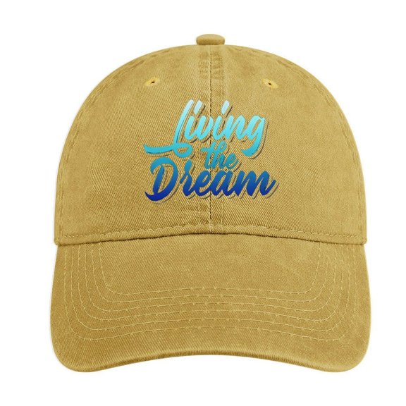Living The Dream Sand Colour Baseball Cap for Men Women, Adjustable Snapback Hats Cotton Hat