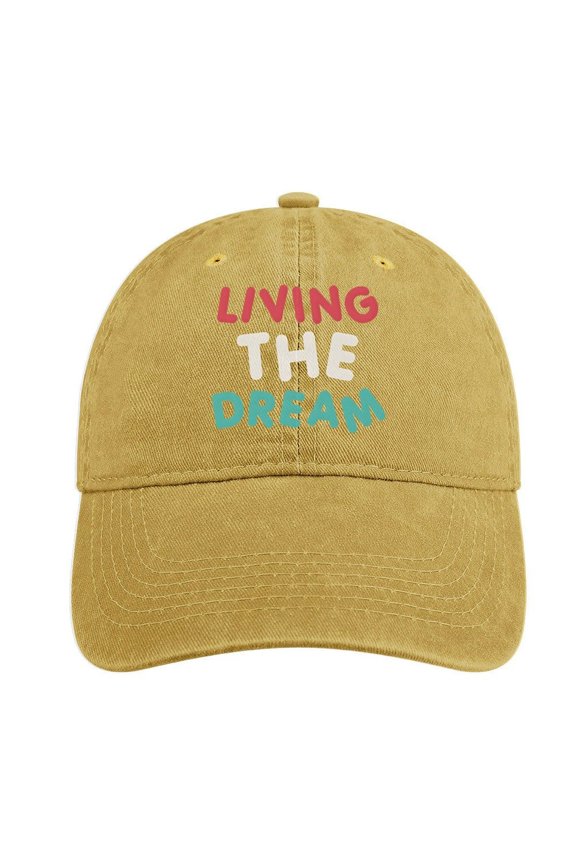Living The Dream Sand Colour Baseball Cap for Men Women, Adjustable Snapback Hats Cotton Hat