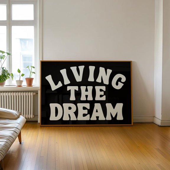 Living The Dream Trendy Retro Typography Print Wall Art Interior Classic Gallery
