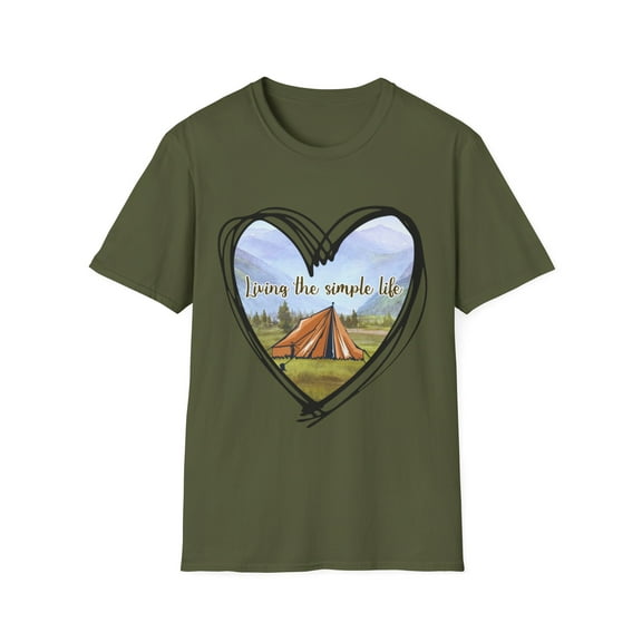 Living The Simple Life Heart Tent Outdoor Camping Lover Art Unisex T-Shirt