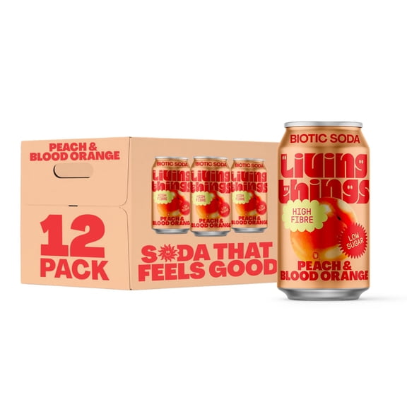 Living Things Peach & Blood Orange Prebiotic Soda, Gut Health Drink 12x 330ml