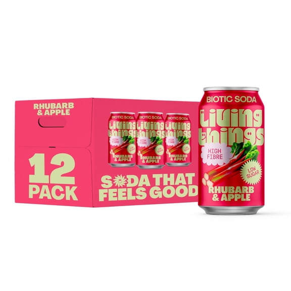 Living Things Rhubarb & Apple Prebiotic Soda, Gut Health Drink 12x 330ml