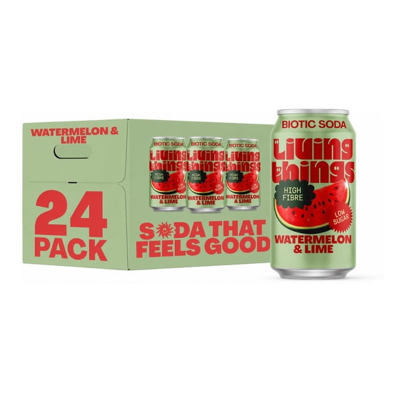 Living Things Watermelon & Lime Prebiotic Soda, Gut Health Drink 24x 330ml