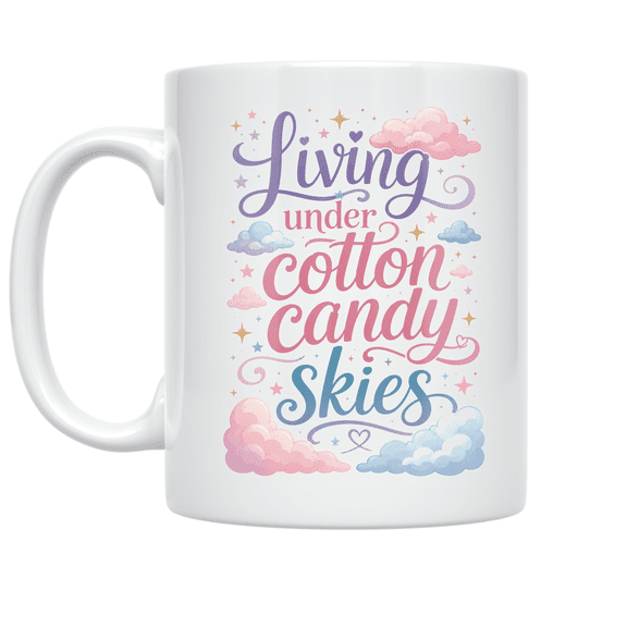 Living Under Cotton Candy Skies - Dreamy Cloud Enthusiast - 11 oz Ceramic Coffee Mug