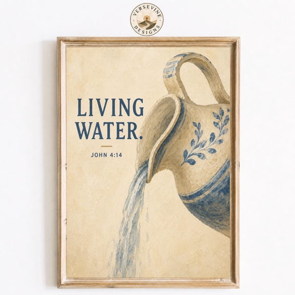 Living Water Art John 414 Christian Scripture Decor Earthenware Pitcher Artwork, Unframed Paper Print