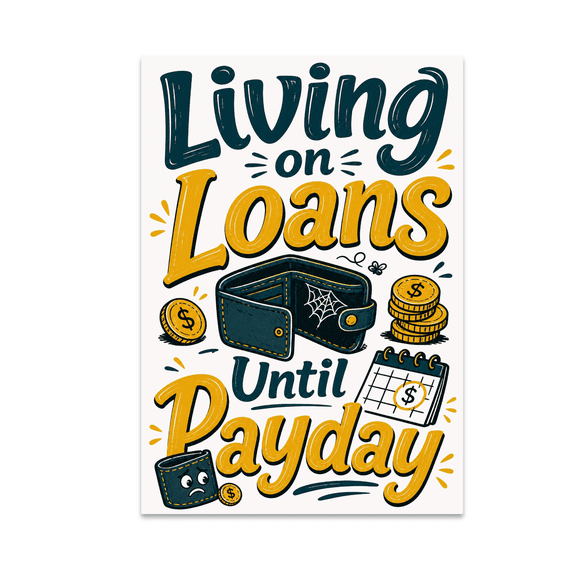 Living on Loans Until Payday - Personal Finance Humor Decor - 13x19 Poster Print