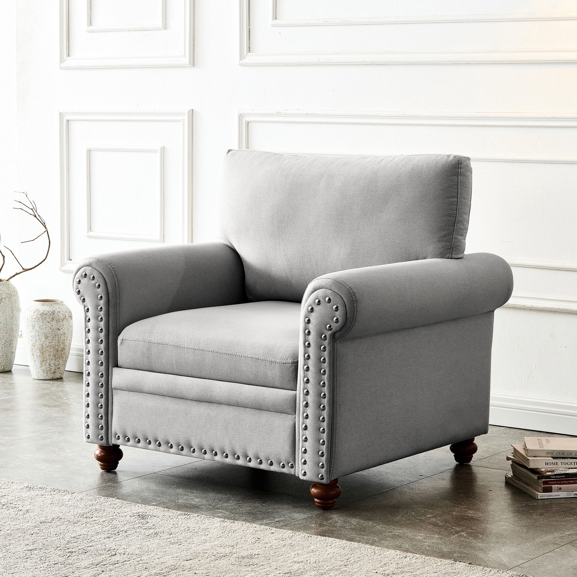 Living room single seat chair with 7 - inch thick seat cushion grey ...