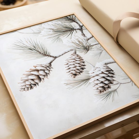 Living room wall art nature Modern poster winter branches Scandinavian style Beige pine co