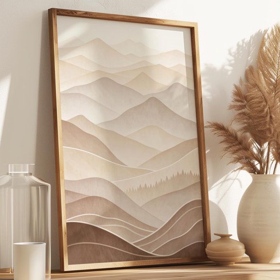 Living room wall decor Minimalist landscape Scandinavian poster Beige brown mountain lands