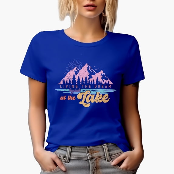 Living the Dream at the Lake Quote Art Merch Gift, Royal Blue T-Shirt, Large