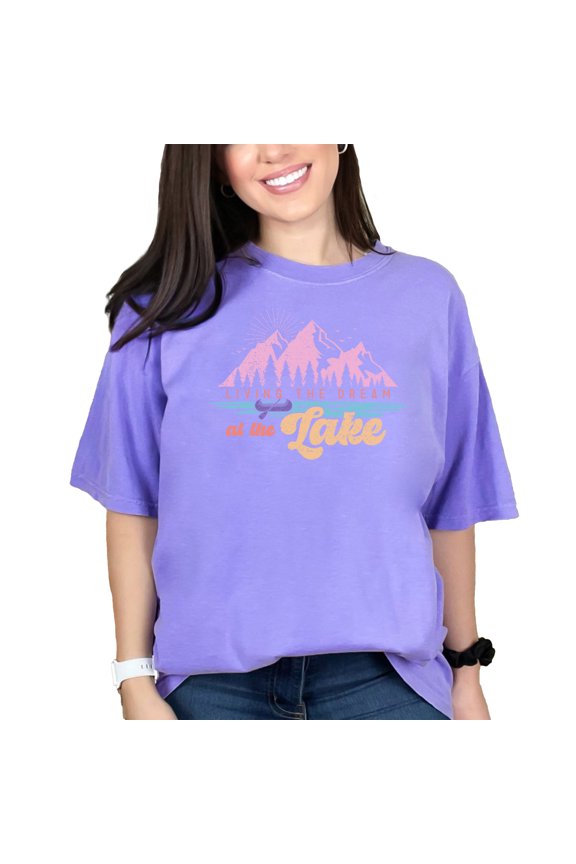 Living the Dream at the Lake Quote Art Merch, Violet Comfort Colors T-Shirt, Small