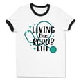 thumbnail image 1 of Living the Scrub Life Ringer Tee Shirt Unisex Large White/Black, 1 of 5