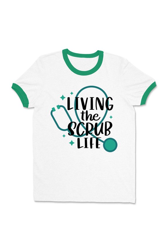 Living the Scrub Life Ringer Tee Shirt Unisex X-Large White/Kelly Green