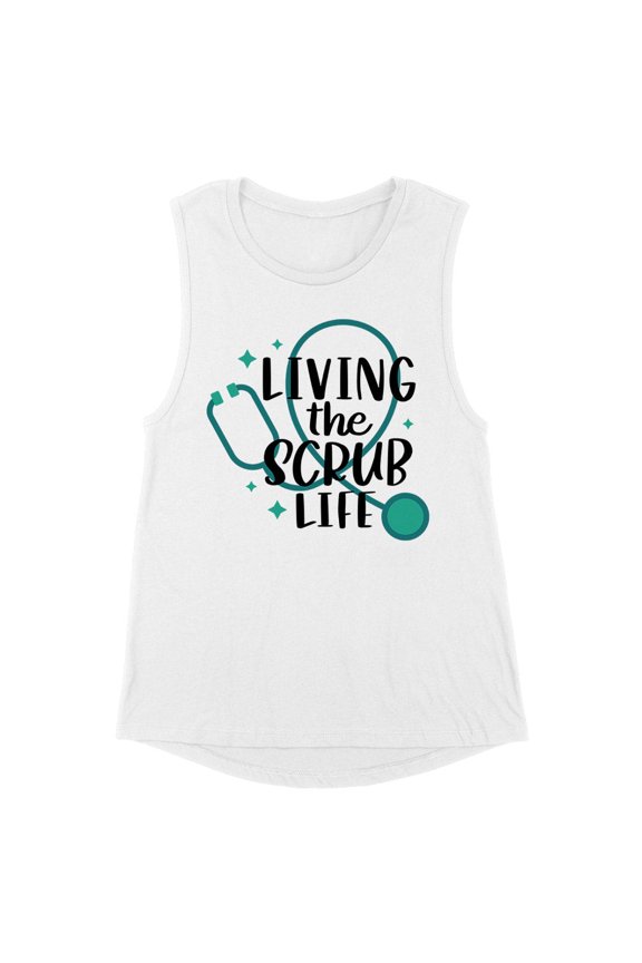 Living the Scrub Life Women's Muscle Tank Large White