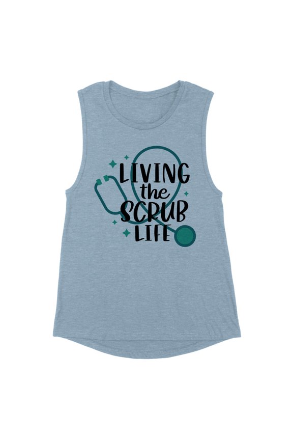 Living the Scrub Life Women's Muscle Tank X-Small Stonewash Denim