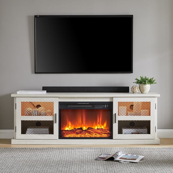 LivingEssentialsCorp. 62" Elliot TV Console Stand Entertainment Center with 23" Pre-Installed Electric Fireplace