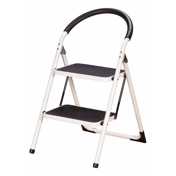 LivingSURE 2 Step Ladder Stool Combo with Handgrip – Anti-slip Folding Step Stool – Extra Wide Pedal Step Sturdy Household Ladder