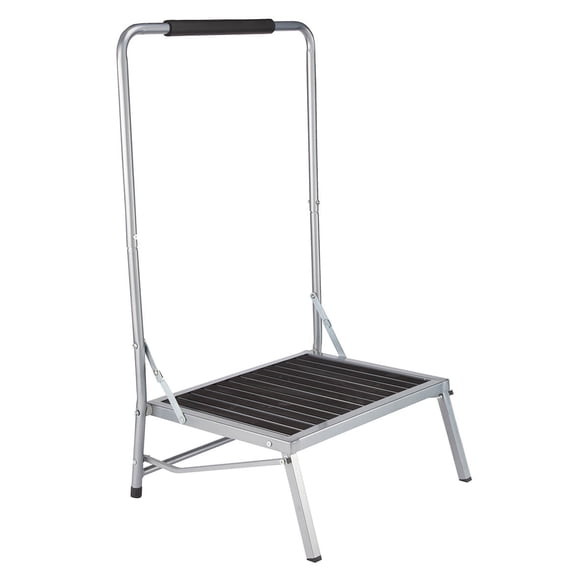 LivingSURE Extra Wide Folding Step Stool with Foam-Grip Handle – Non-Slip Surface, Lightweight Steel Frame, Adds 8" Height – Compact Safety Step for Kitchen, Bathroom, Bedroom & Indoor Use