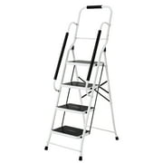 LivingSURE Folding 4-Step Safety Ladder - Heavy Duty Steel, Anti-Slip Treads, Padded Handrails - Space Saving Design - Perfect for Home, Kitchen, Office - 32 x 21 x 66 inches