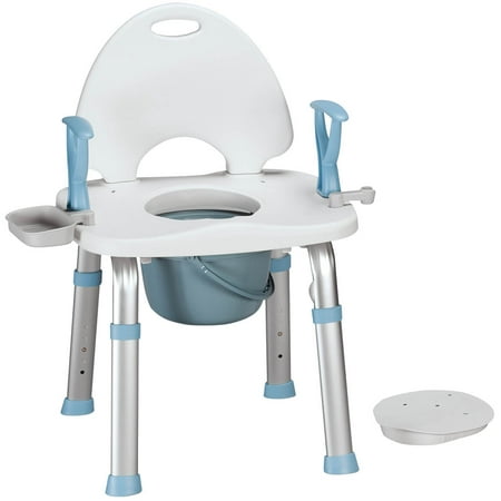 LivingSURETM 2 in 1 Shower Chair and Commode - Supports Up To 450 Pounds, Measures 21" W by 31 1/2" H, 17 1/2" Between Arms