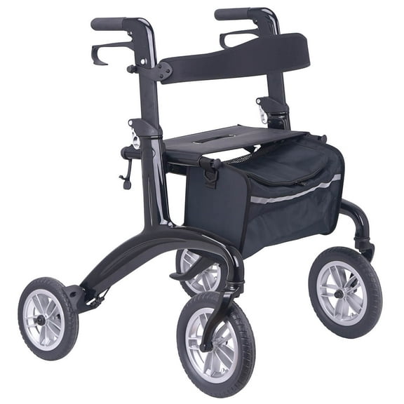 LivingSURETM Carbon Fiber Rollator XL, Adjustable Handle - Supports Up To 300 Pounds, Black