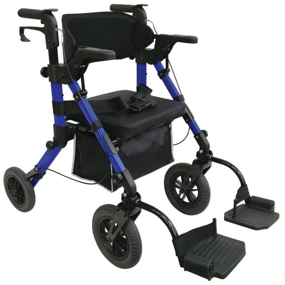 LivingSURETM Dual Function Transport Chair and Rollator XL, Blue