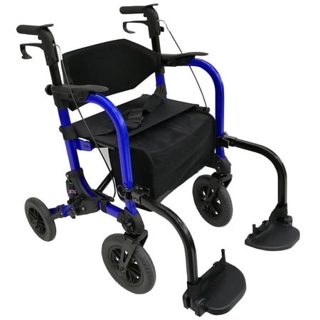 LivingSURETM Rollator Walker & Transport Wheelchair Combo XL, Blue