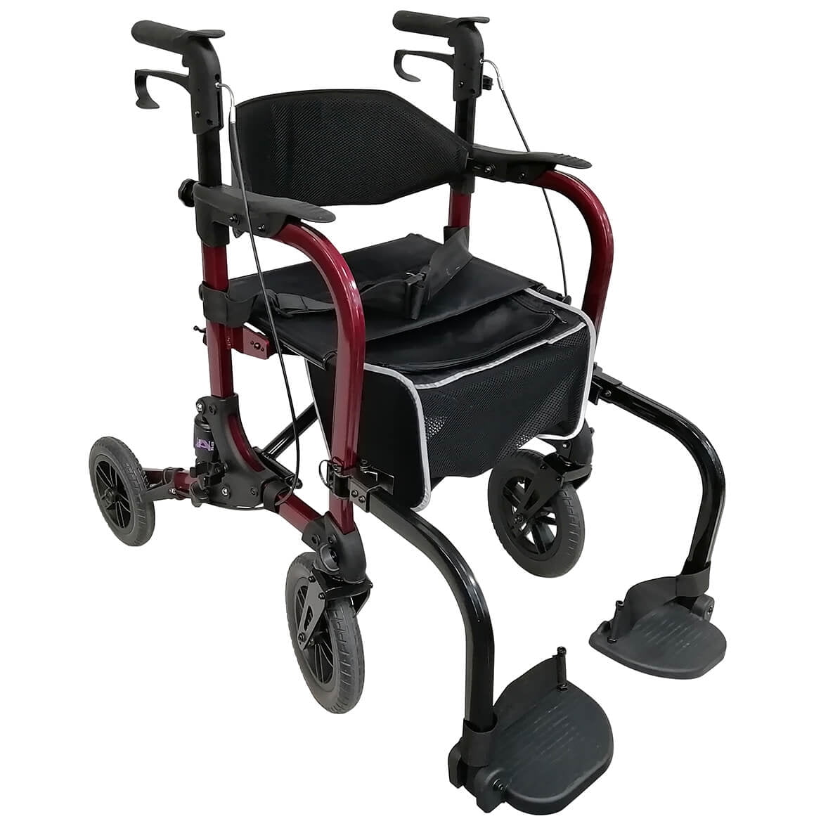 LivingSURETM Rollator Walker Transport Wheelchair Combo XL Burgundy