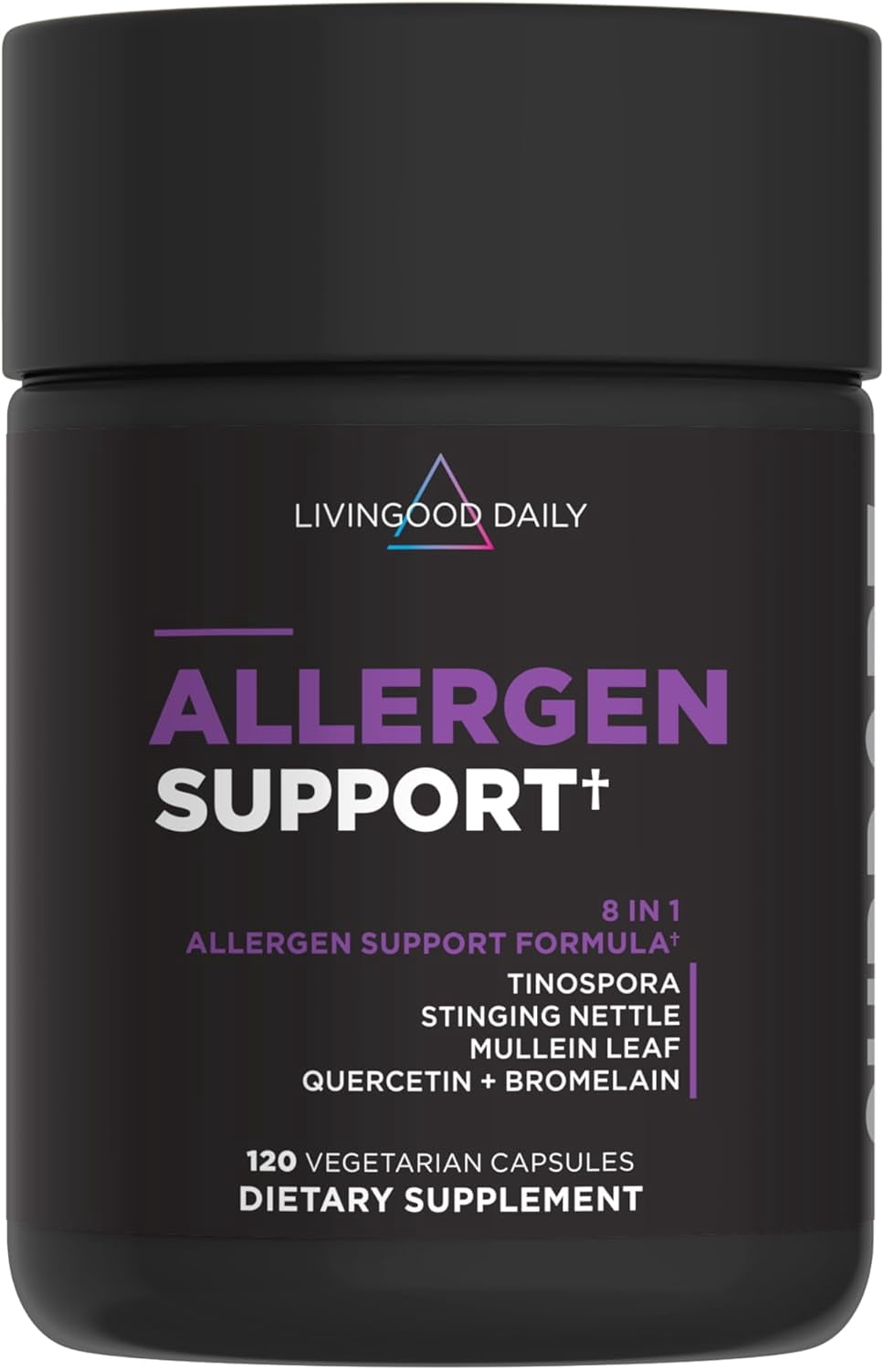 Livingood Daily Allergen Support, Natural Allergy Supplement with Vitamin C, Quercetin, Nettle Leaf, Zinc, Bromelain & Tinospora, Non GMO, Vegan, Immune Support Formula, 120 Vegetarian Capsules