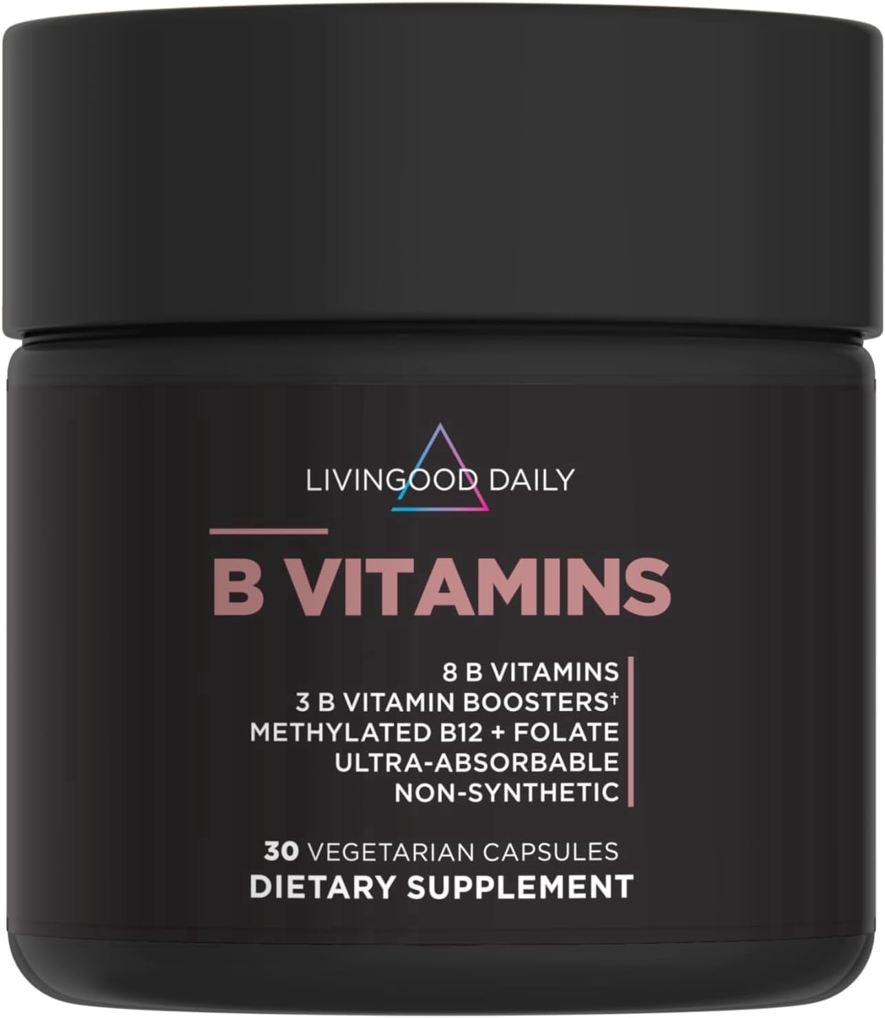 Livingood Daily Vitamin B Complex 30 Capsules - 11 in 1 B Complex Vitamins, Methylated B12 Supplement, Folate, B1 B2 B3 B5 B6 & Biotin for Hair, Skin and Nails
