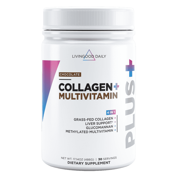 Livingood Daily Collagen Powder For Women & Men, Grass Fed Hydrolyzed Collagen Peptides, Protein & Multivitamins For Healthy Hair, Skin & Nails, Keto & Paleo, Gluten Free, Chocolate, 30 Servings
