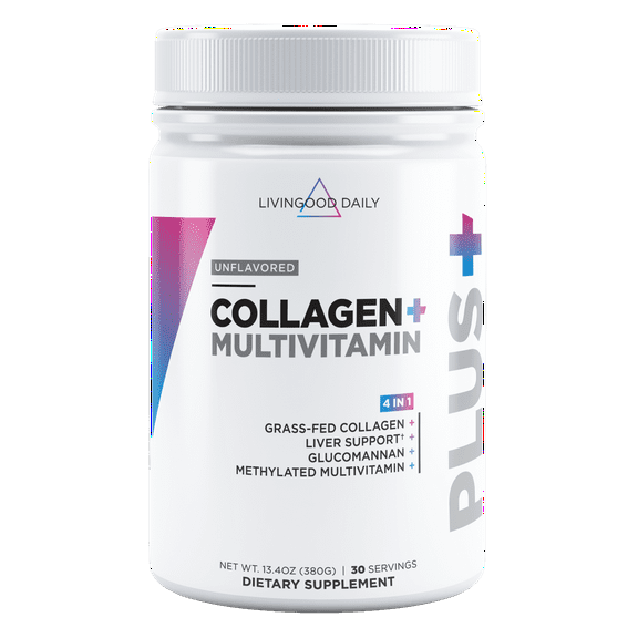 Livingood Daily Collagen Powder for Women & Men, Unflavored, Grass Fed Hydrolyzed Collagen Peptides, Protein & Multivitamins for Healthy Hair, Skin & Nails, Keto & Paleo, Gluten Free, 30 Servings