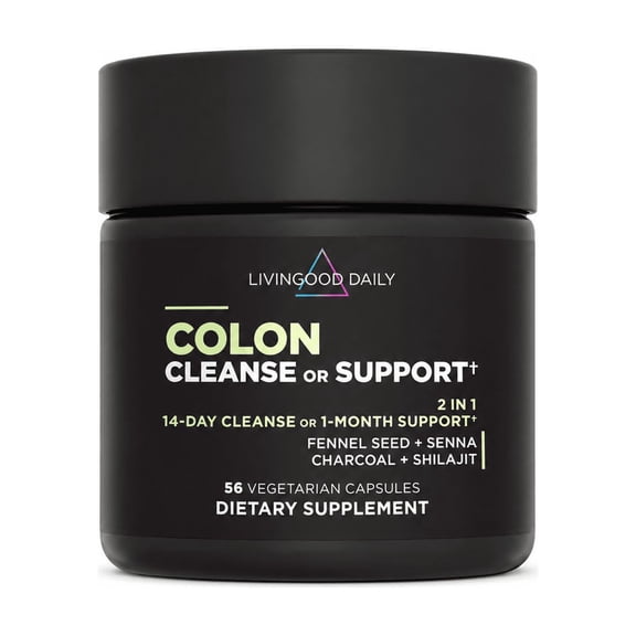 Livingood Daily Colon Cleanse, 56 Vegetarian Capsules - Gut Detox Cleanse Pills & Constipation Relief for Women & Men - Supports Healthy Digestion - Allergen-Free, Gluten-Free, Non-GMO, & Vegan